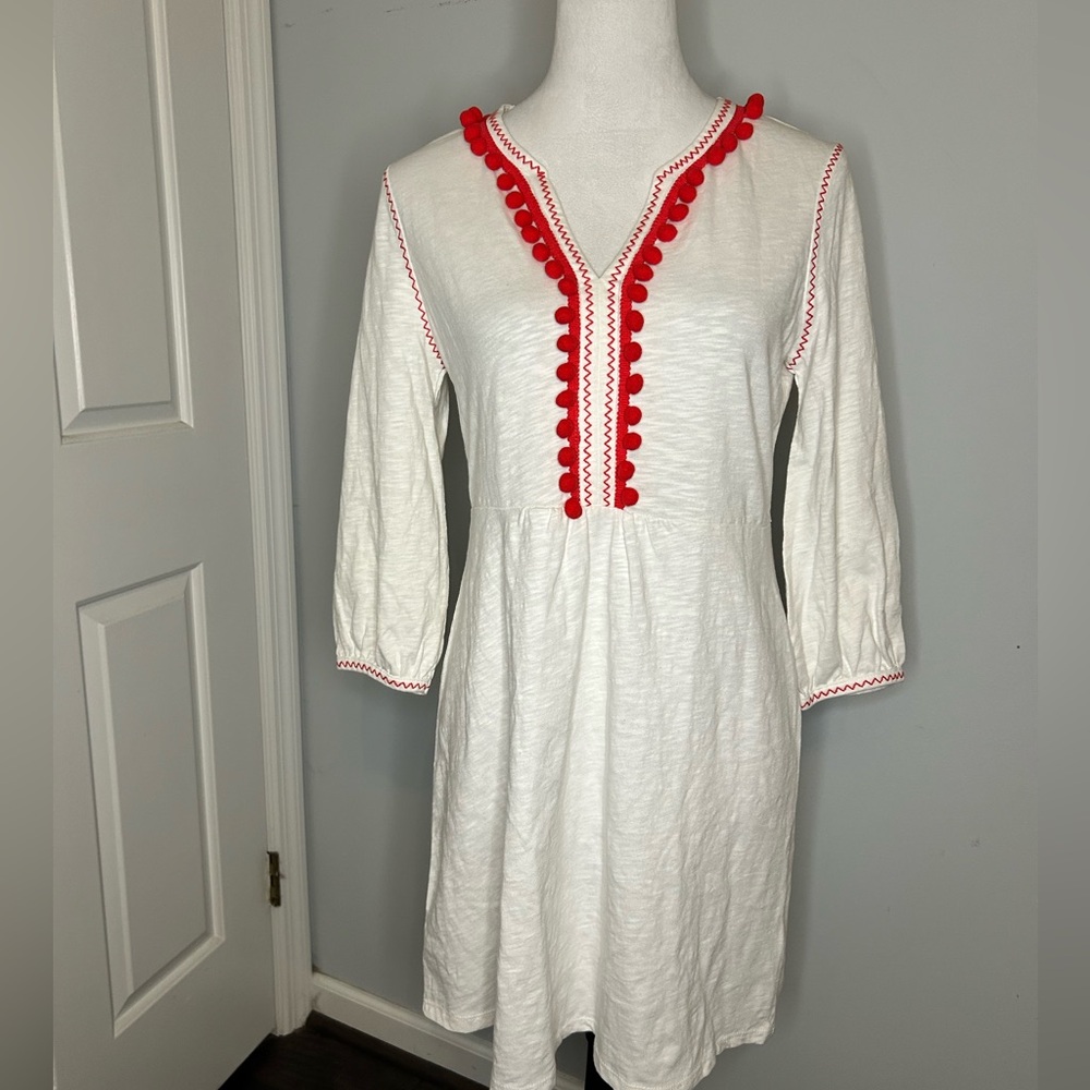 Boden Carina Cotton Tunic Dress with Pom Pom Detail - Picture 2 of 4